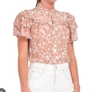 Gilner Farrar Elegant Floral Button-Up Blouse - Peach and White